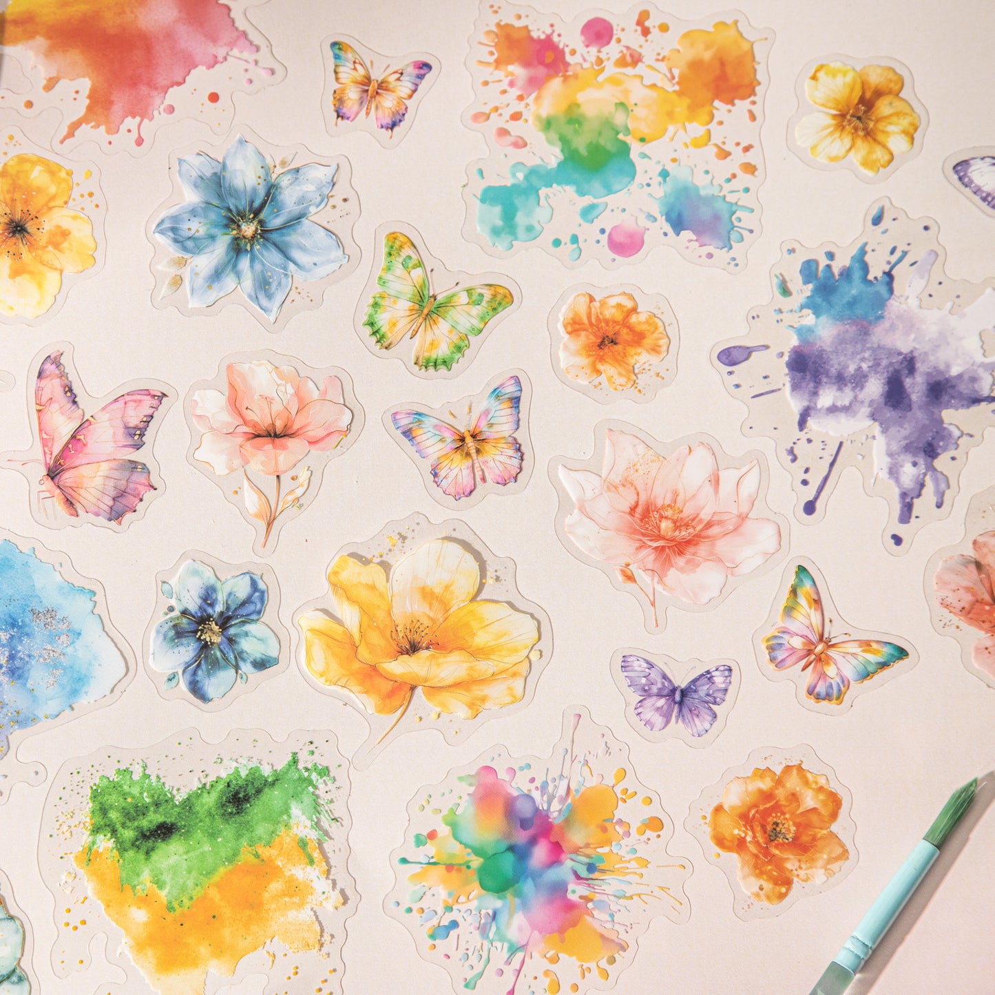 25 Pcs Watercolro Flower Butterfly PET Stickers DMHJ