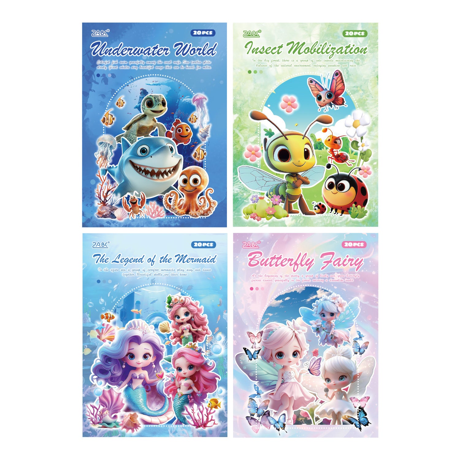 20 Sheets Undersea Animal Stickers Book WXSW