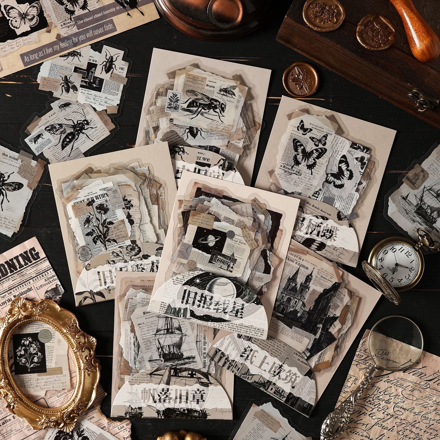 15 Pcs Vintage Newspaper PET Stickers PTJC