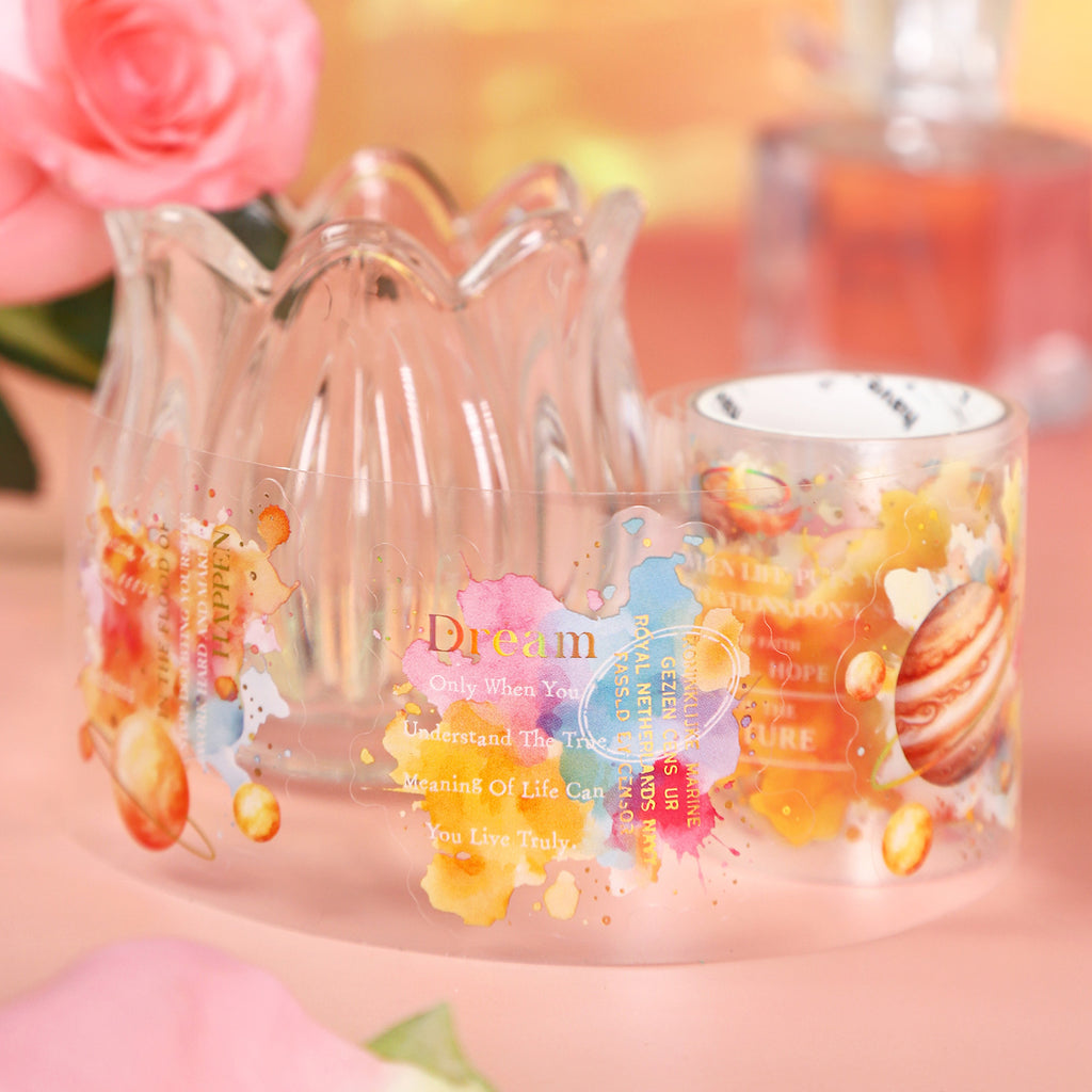 1 Roll Watercolor Planet PET Stickers Tape XKWY