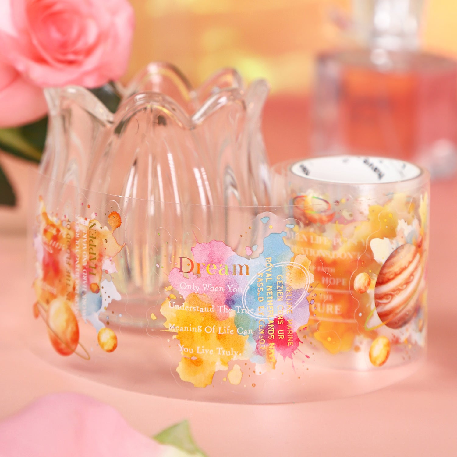 1 Roll Watercolor Planet PET Stickers Tape XKWY