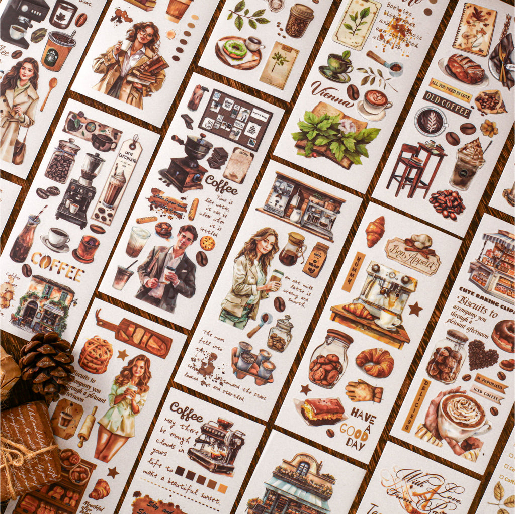3 Sheets Coffee Theme Transfer Stickers KFSJ
