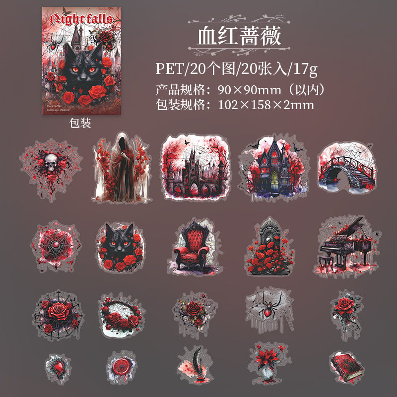 20 Pcs Dark Themed PET Stickers YSJL