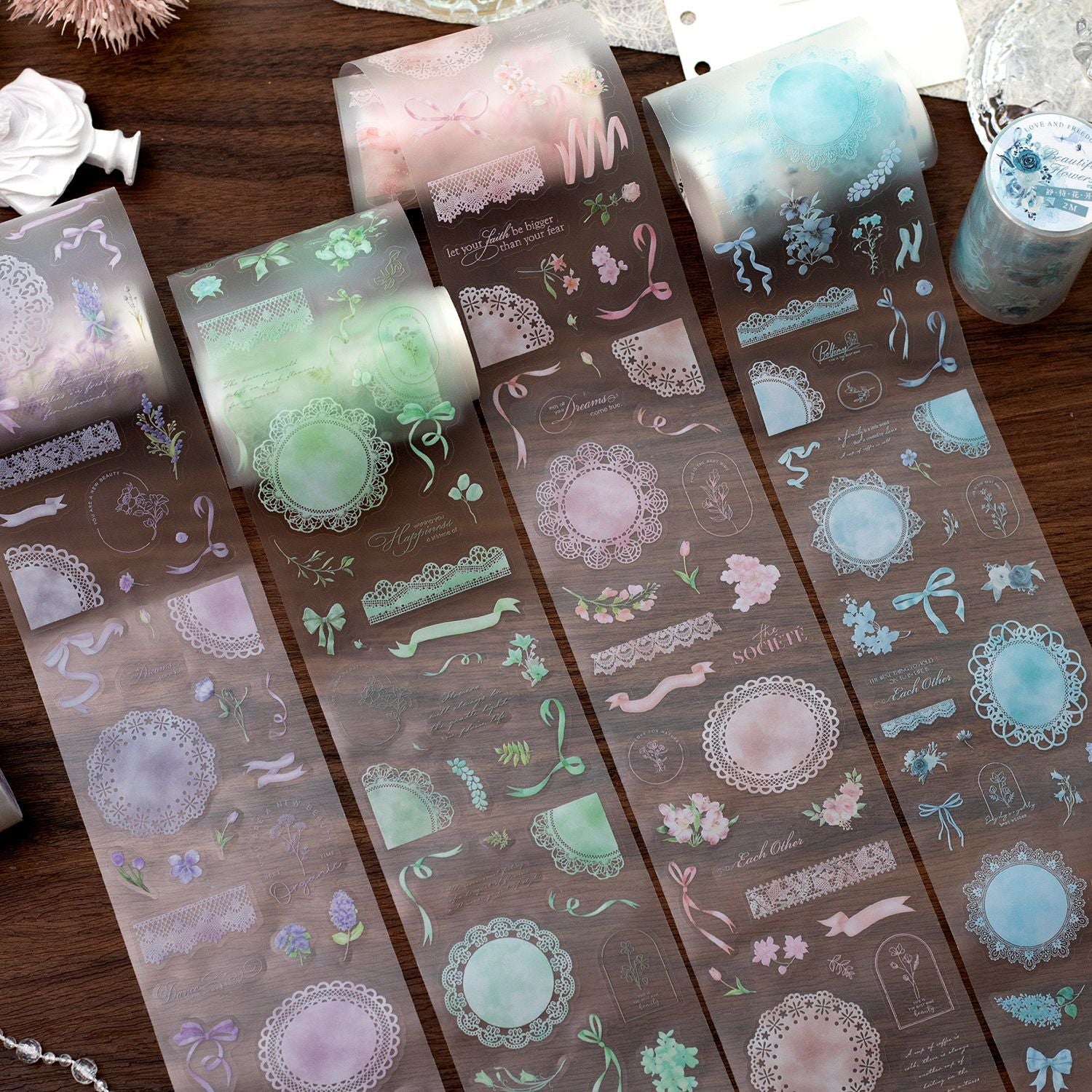 1 Roll Lace Themed Pre-cut PET Stickers Tape LSHY