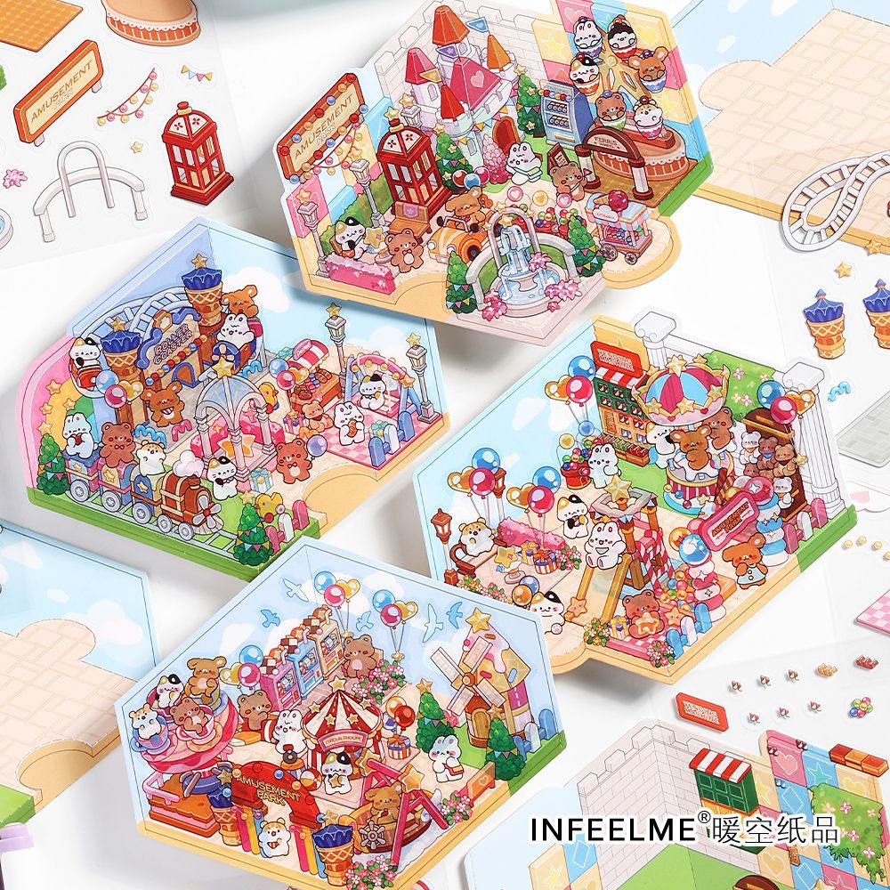3 Sheets Creative 3D Effect Amusement Park PET Stickers CHYLY