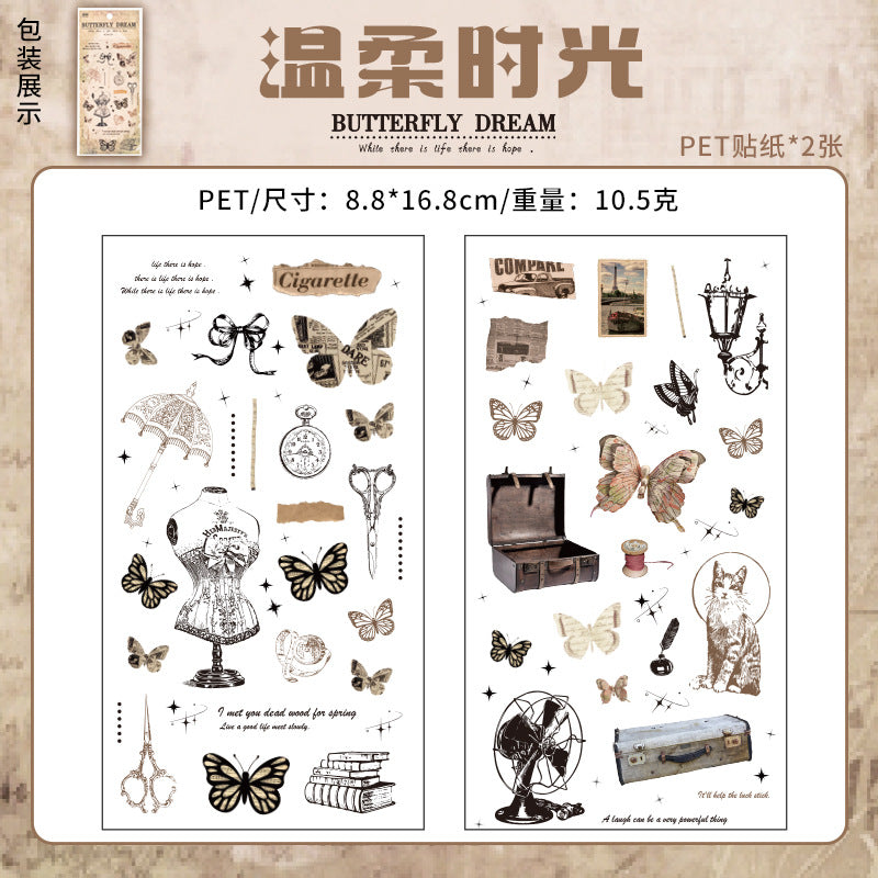 2 Pcs Vintage PET Butterfly Stickers HDMY