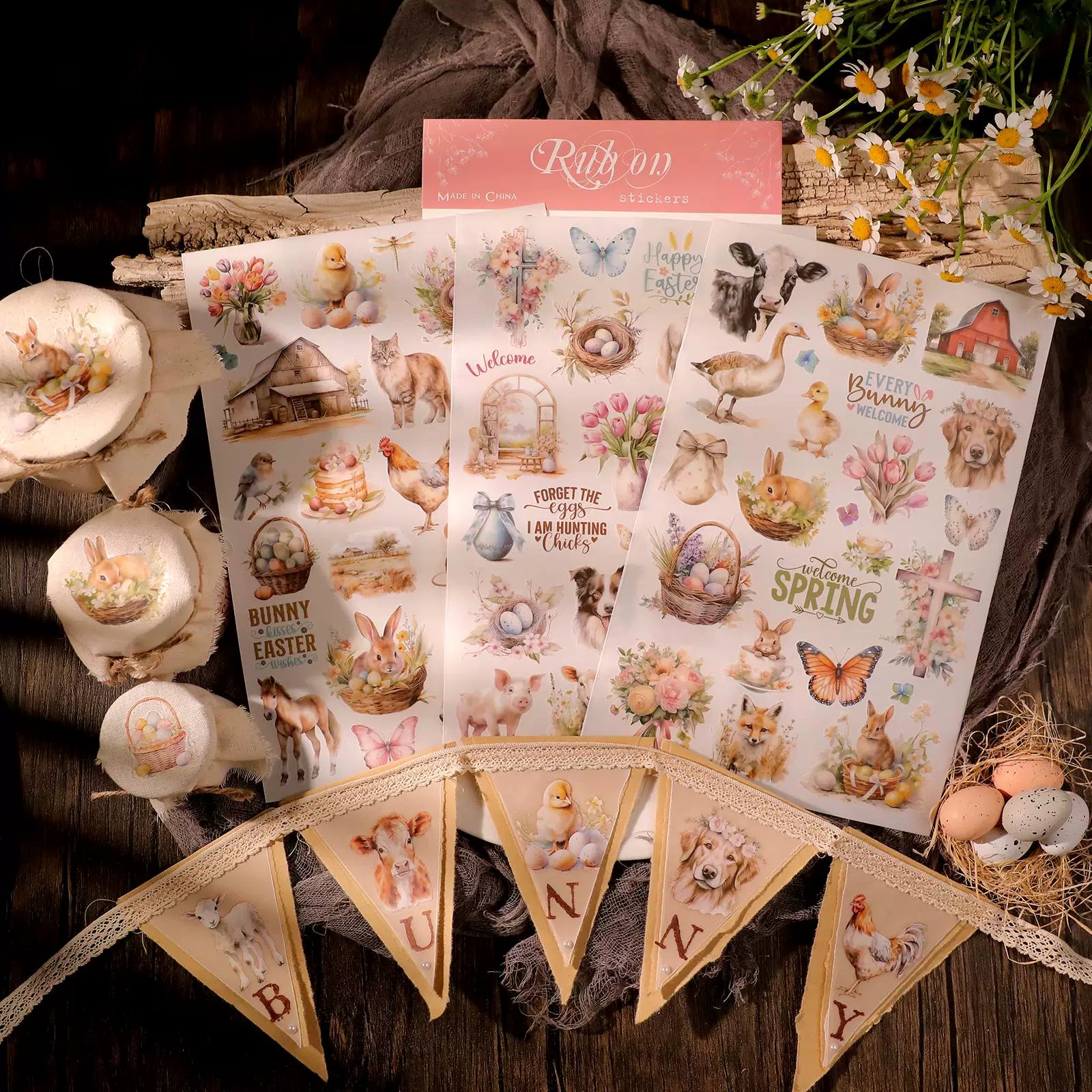 3 Sheets Rub on Stickers - Farm