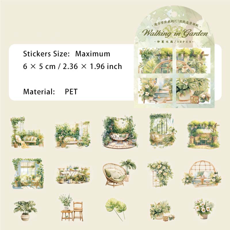 30 Pcs Garden Theme PET Sitkcers MBFT