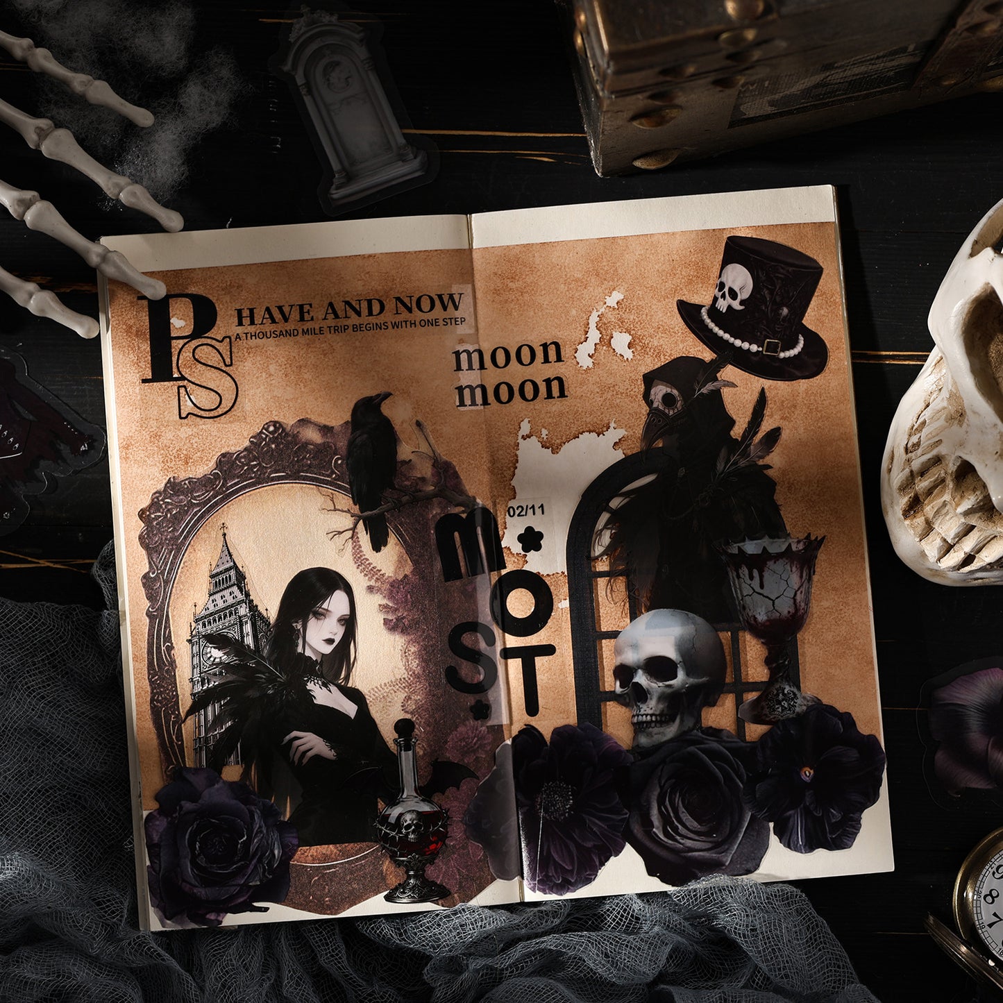 15 Pcs Gothic Dark  Magic PET Stickers GTMY