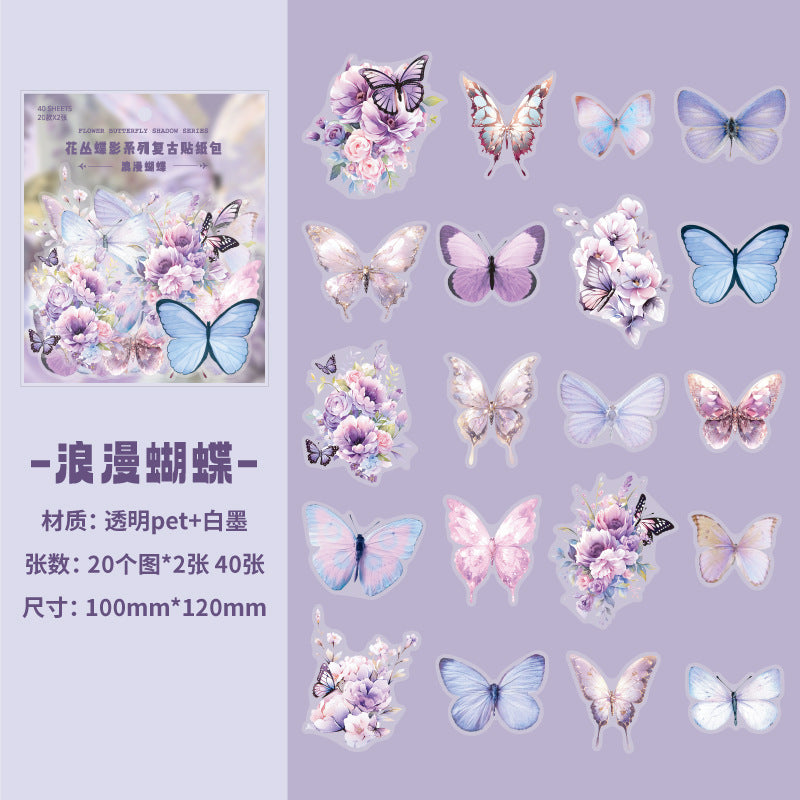 40 Pcs PET Butterfly and Flower Stickres HCDY