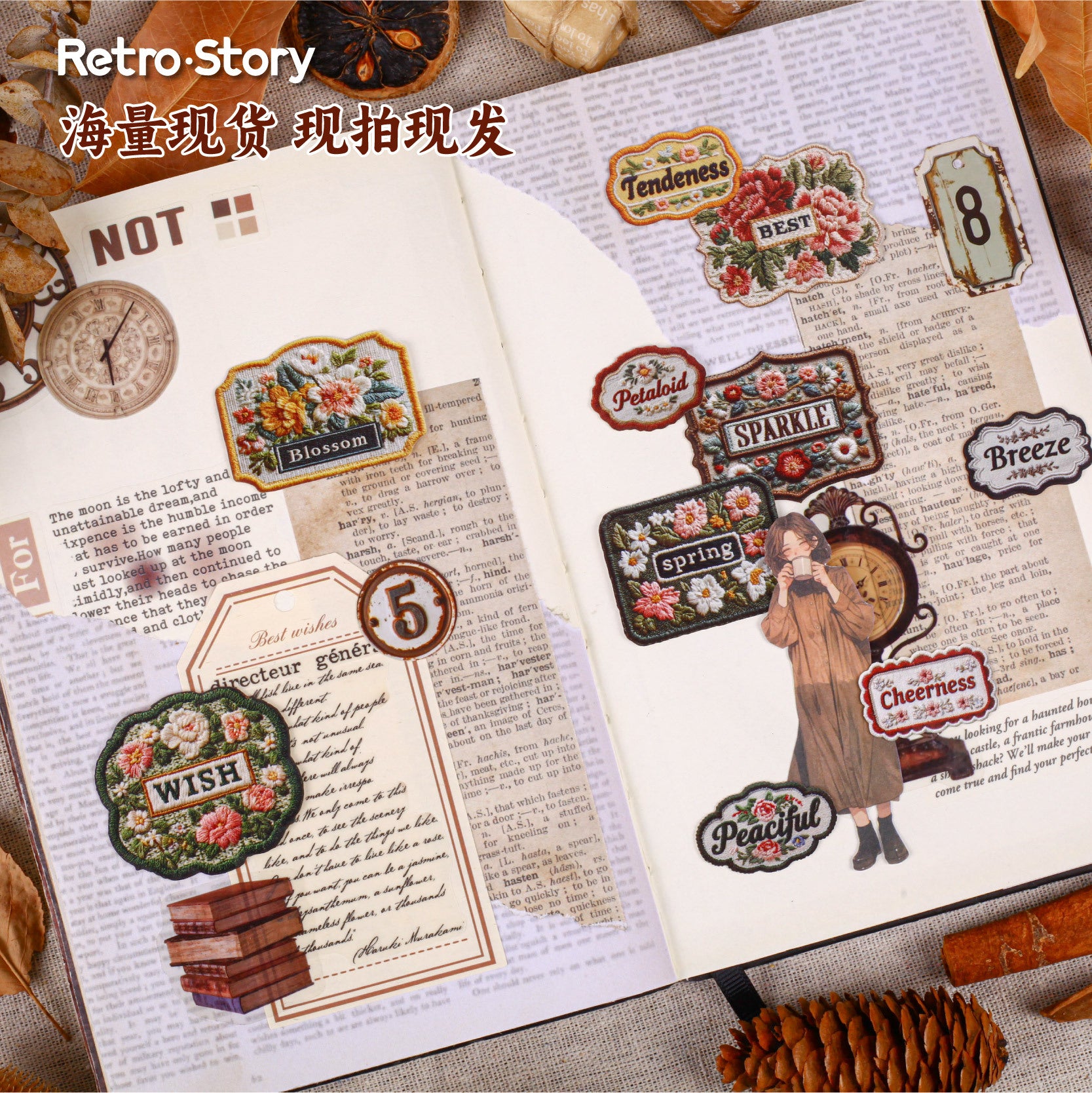 20 Pcs Embroidered Label Themed Cardstock Stickers BDXL