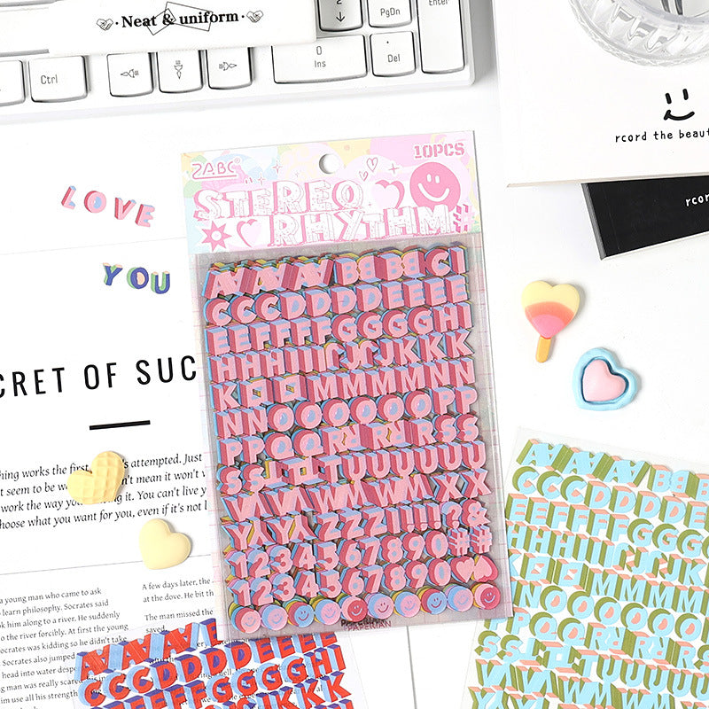 10 Sheets 3D View Alphabet Letter PET Stickers LTLD