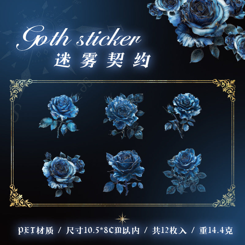 12 Pcs Gothic Rose PET Flower Stickers GTLM