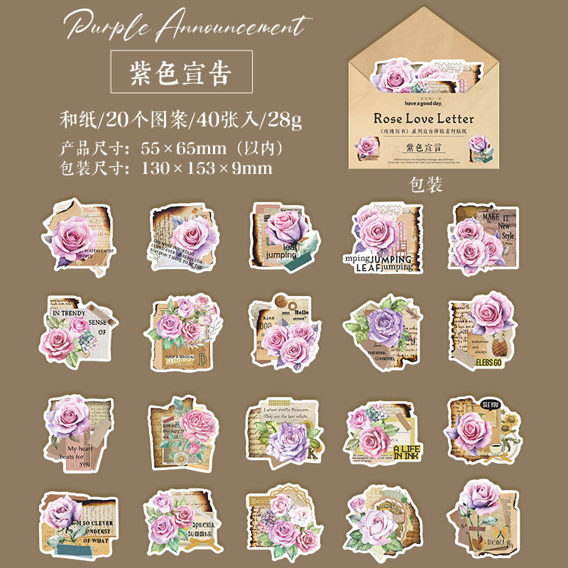 40 Pcs Rose Themed Washi Stickers MGQS