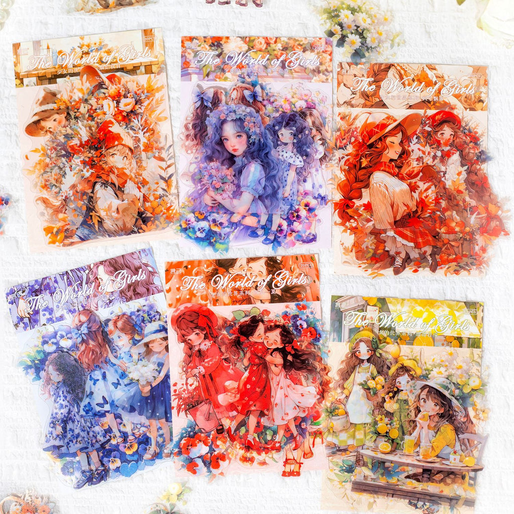 20 Pcs Little Girl and Flower PET Stickers SNDSJ