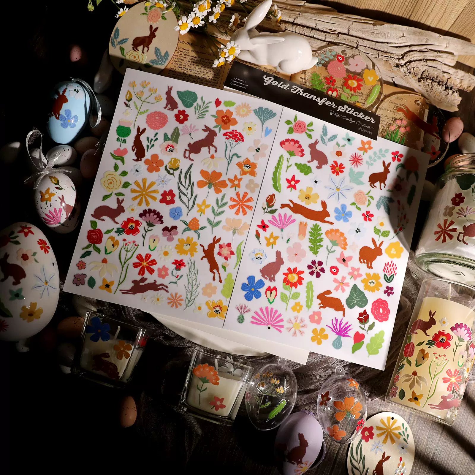 2 Sheets Waterproof Rub on Stickers - Easter Bunny