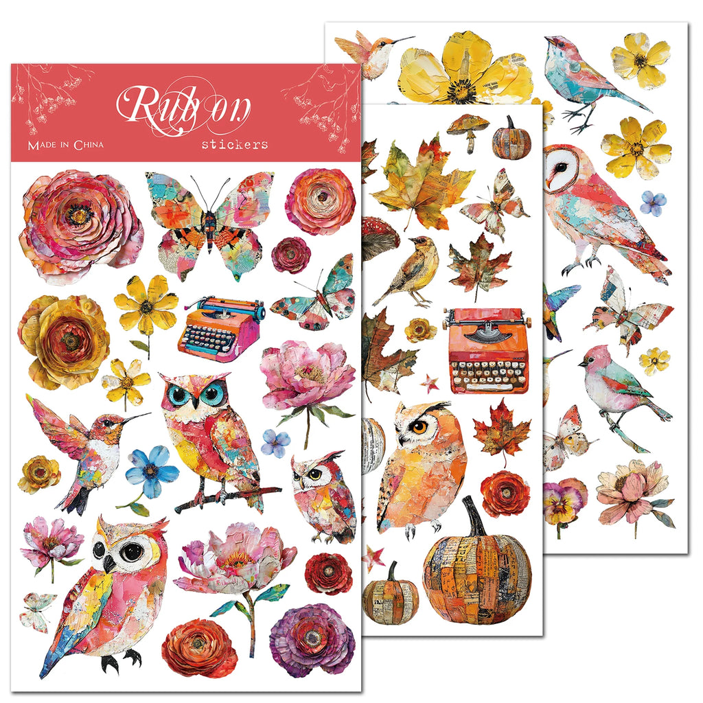 3 Sheets Rub on Stickers - Owl Painting