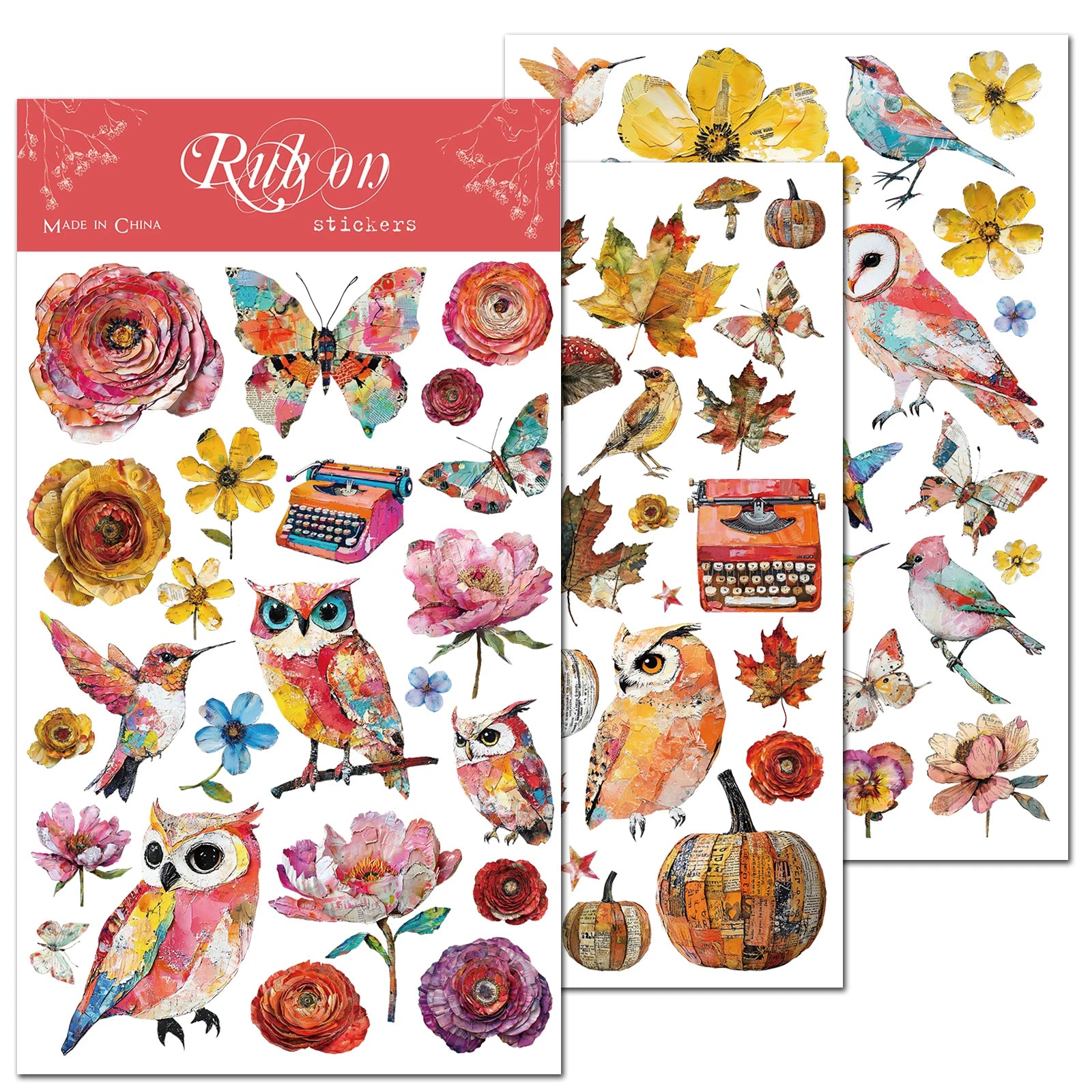 3 Sheets Rub on Stickers - Owl Painting