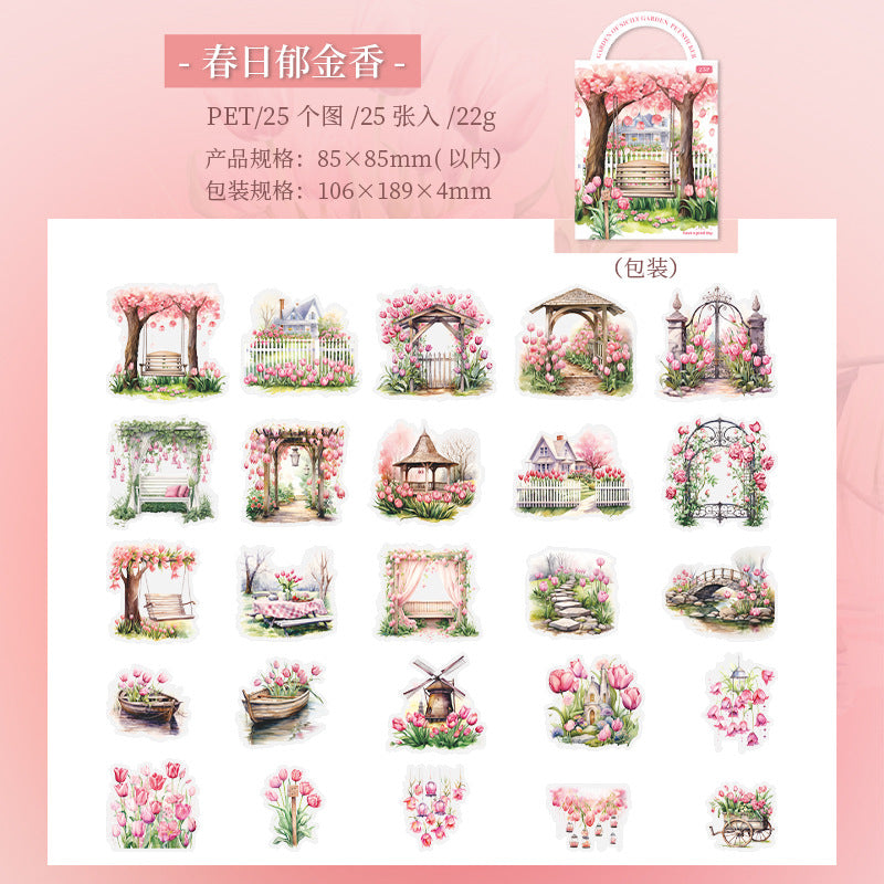 25 Pcs Garden Theme PET Stickers XXLDHY