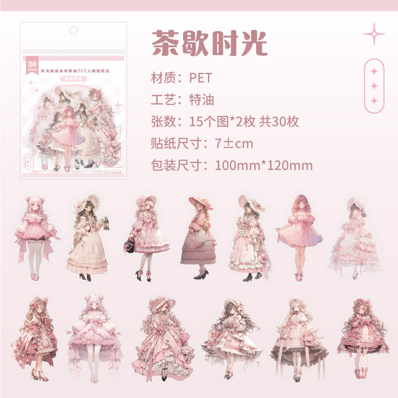 30 Pcs PET Cartoon Girl Stickers SGYH