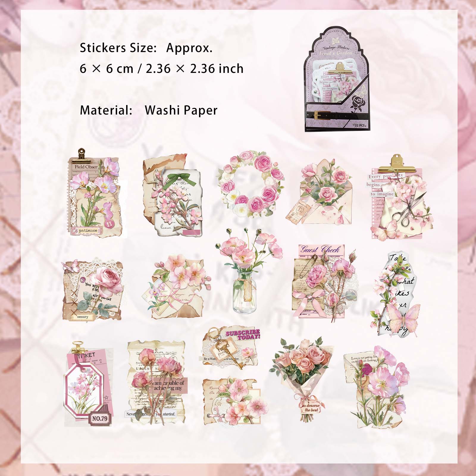 32 Pcs Floral Collage Stickers FLYDHY