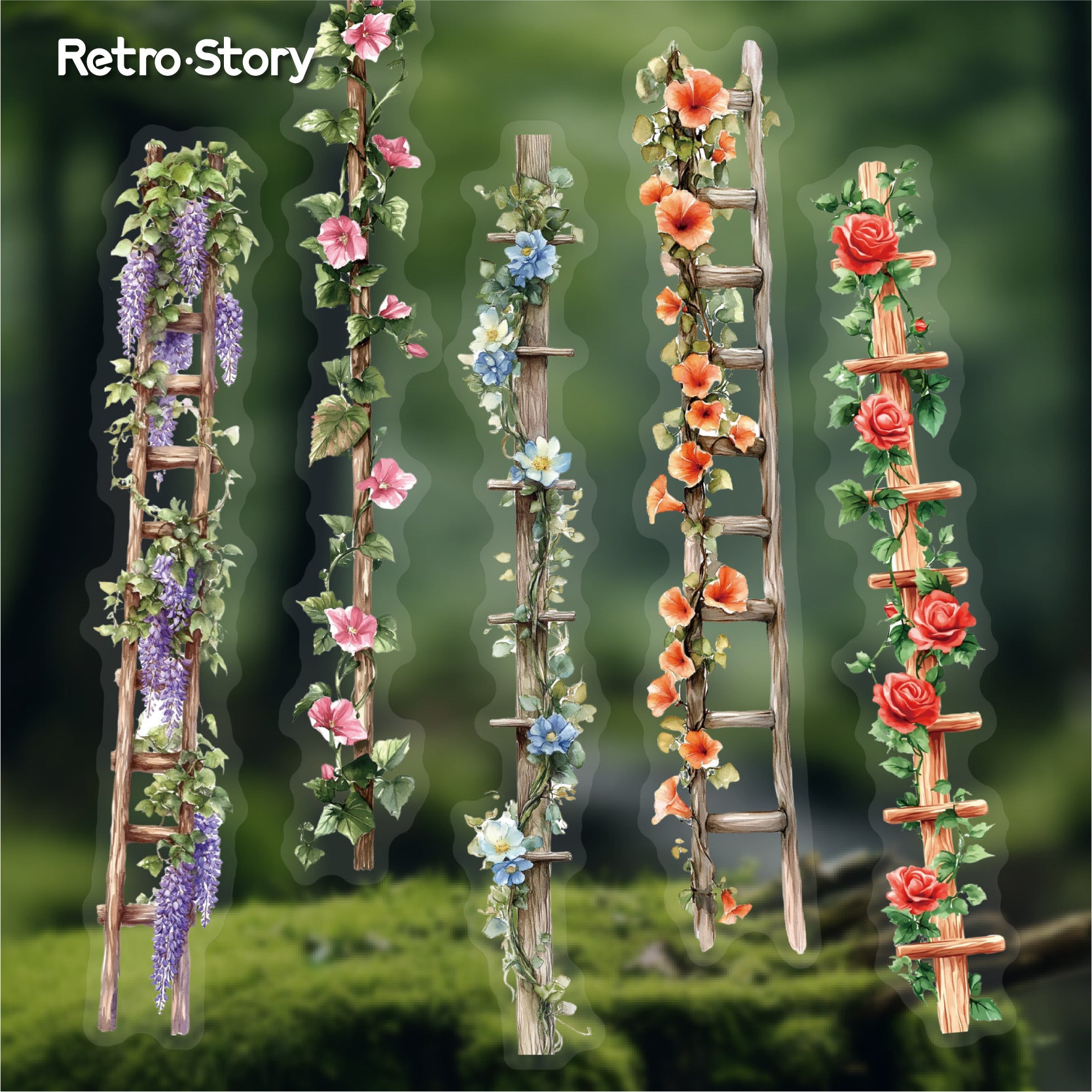 20 Pcs Garden Flower Ladder PET Stickers HTXL