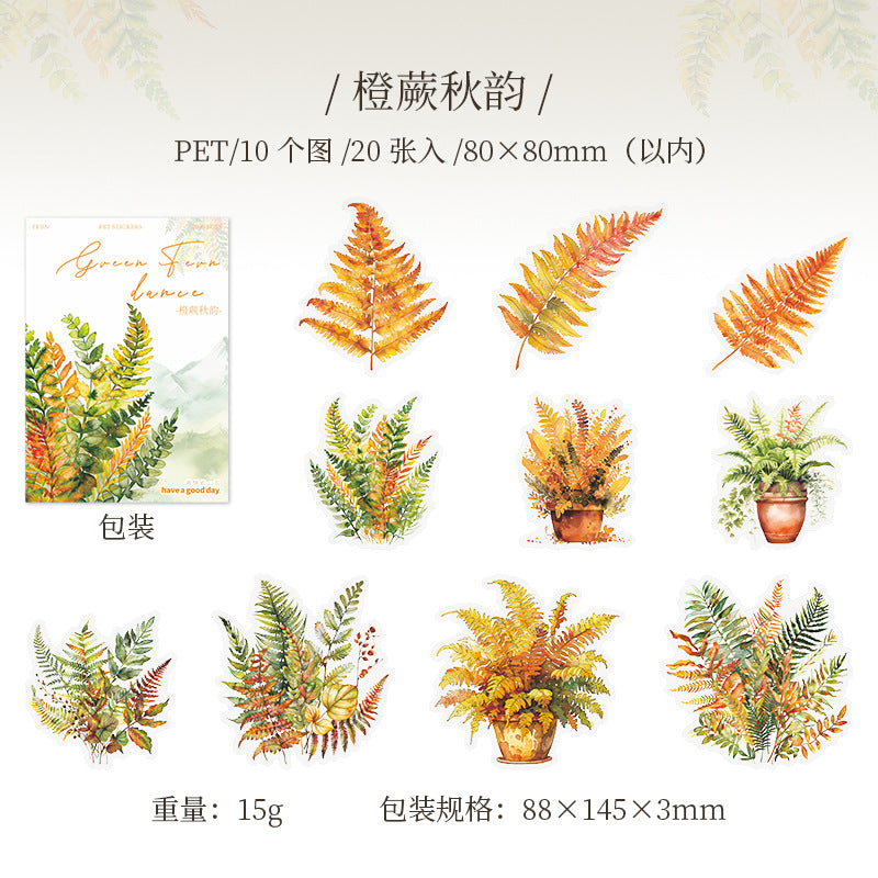 20 Pcs Ferns Theme PET Stickers LYJW