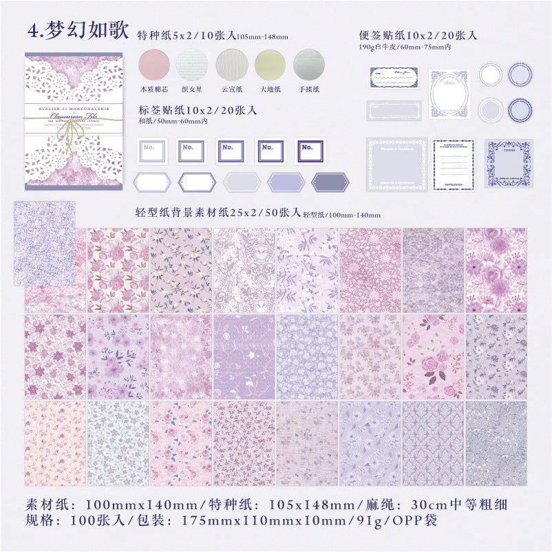 100 Pcs Floral Scrapbook Supplies Kit SYRG