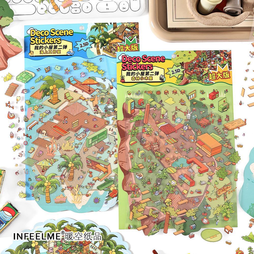 3 Sheets 3D Scene Green House PET Stickers Kit HSGZS