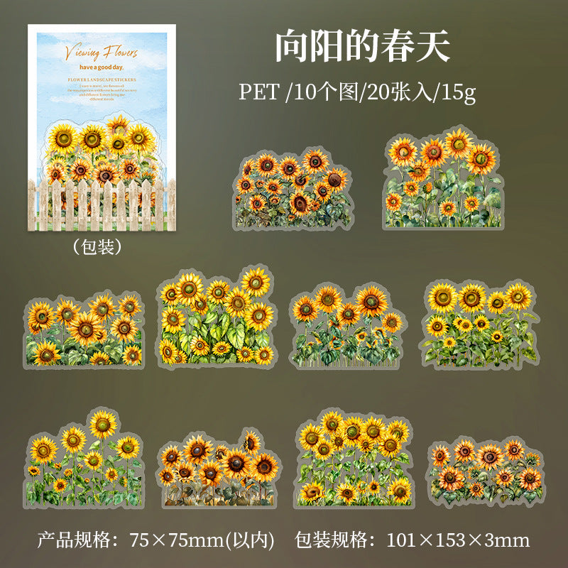 20 Pcs Flower Fence PET Stickers YLKH