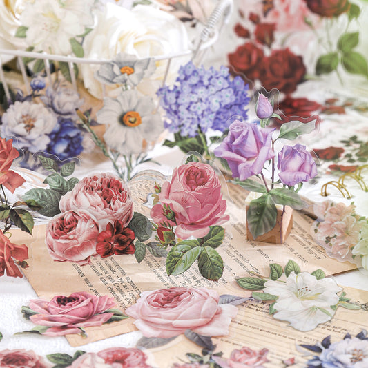 30 Pcs Vintage PET Flower Stickers JMHF