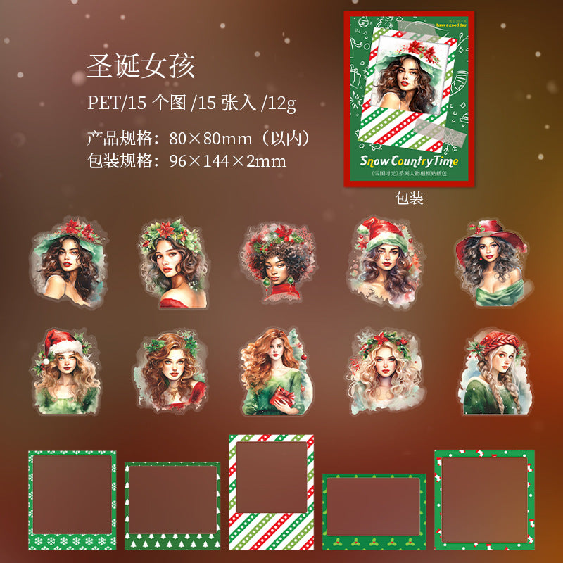 15 Pcs Chritmas Girl PET Stickers XGSG