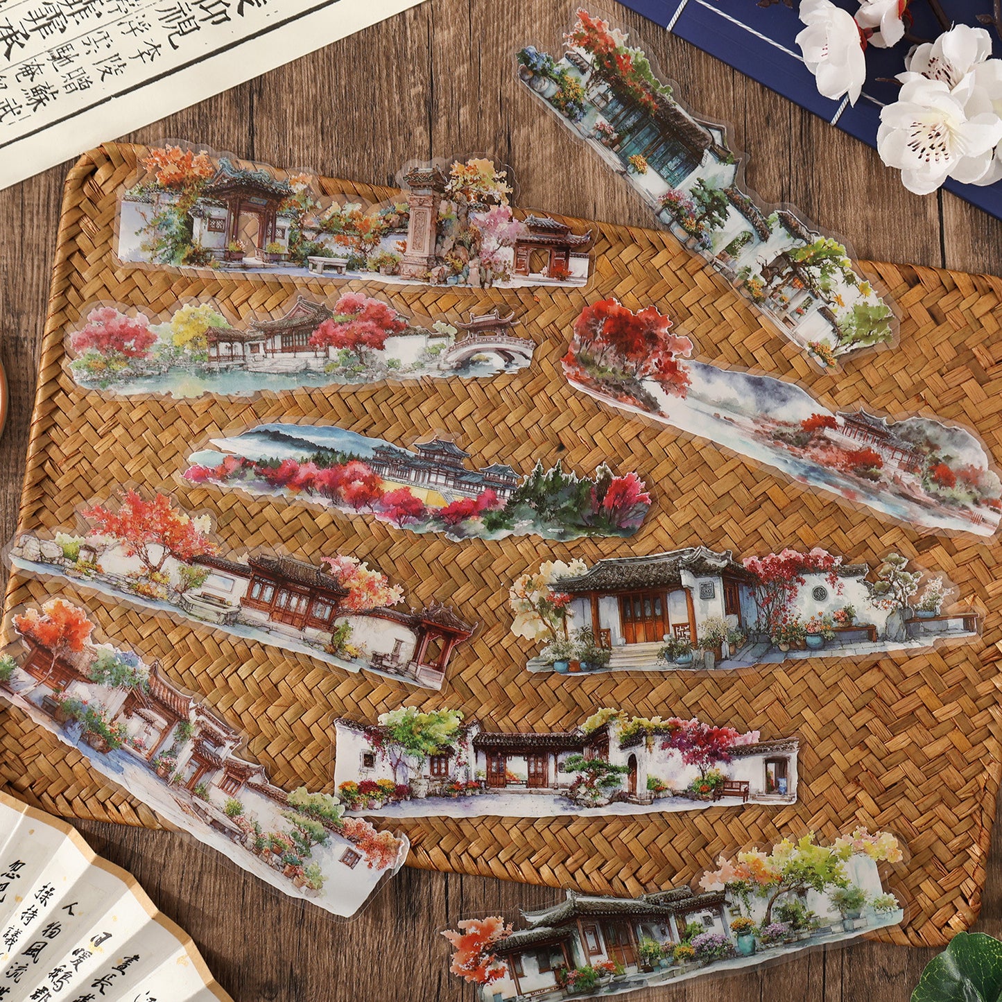 10 Pcs Seasonal Watercolor Landscape PET Stickers SSXT