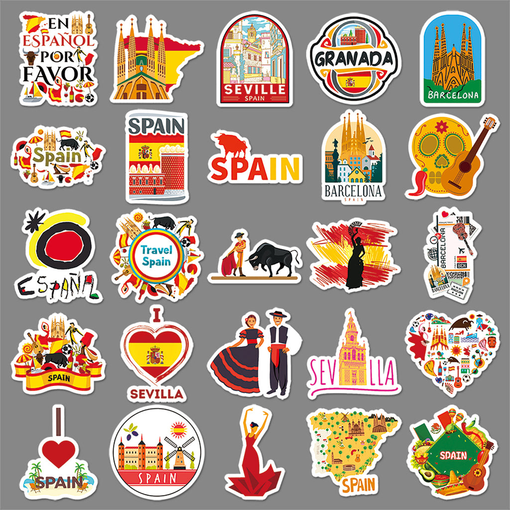 50Pcs Spain Travel Vinyl Stickers TRV02
