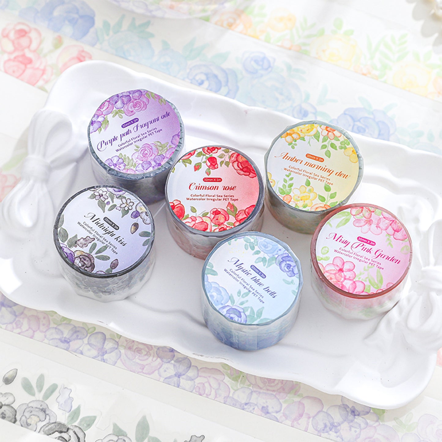 1 Roll Watercolor Flower PET Stickers BLHH