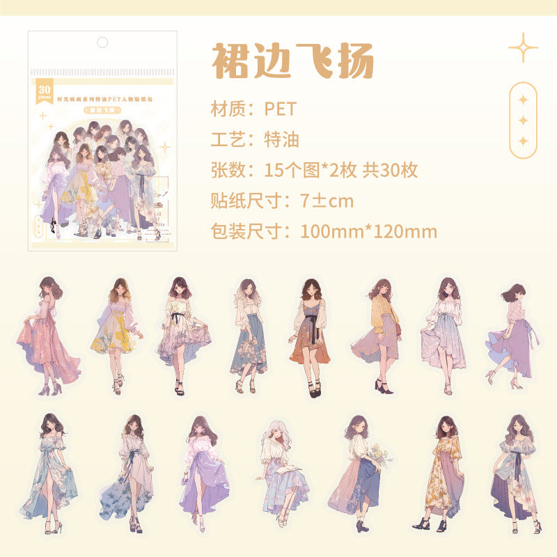 30 Pcs PET Cartoon Girl Stickers SGYH