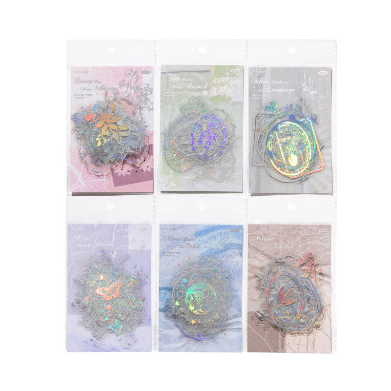 30 Pcs Holographic Silver Botanical PET Stickers YGFM
