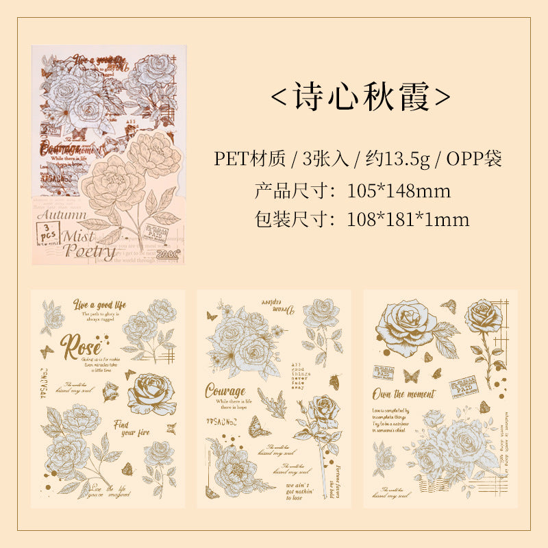 3 Sheets PET Flower Stickers HYSX