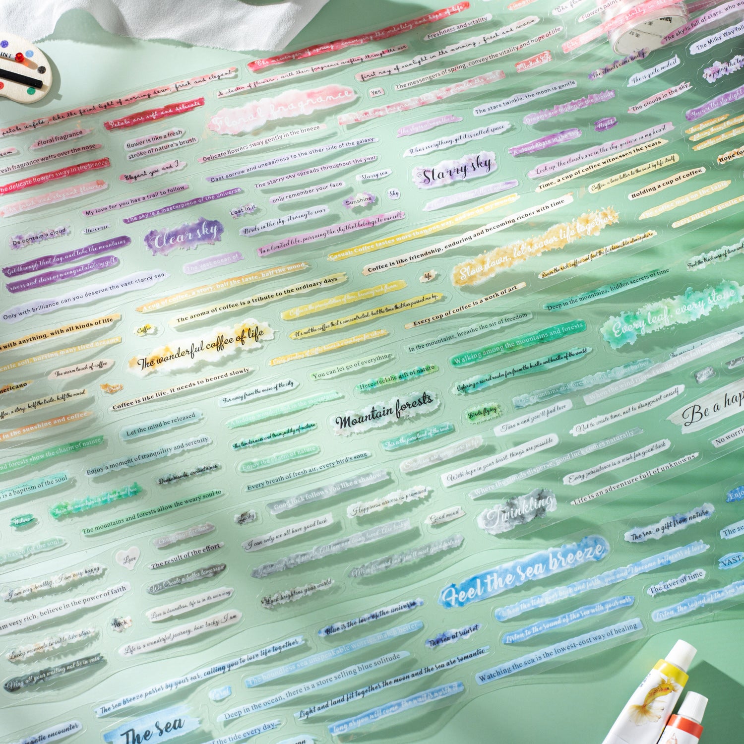 1 Roll Watercolor Quote PET Stickers Tape XBWSC