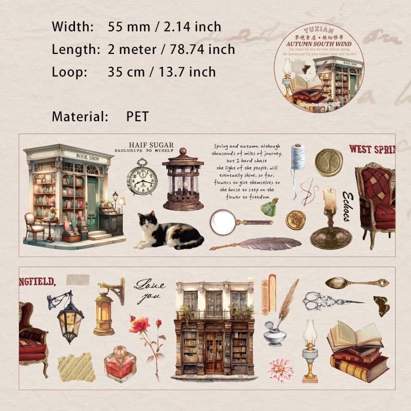 1 Roll Vintage Lifestyle PET Stickers Tape QRNF