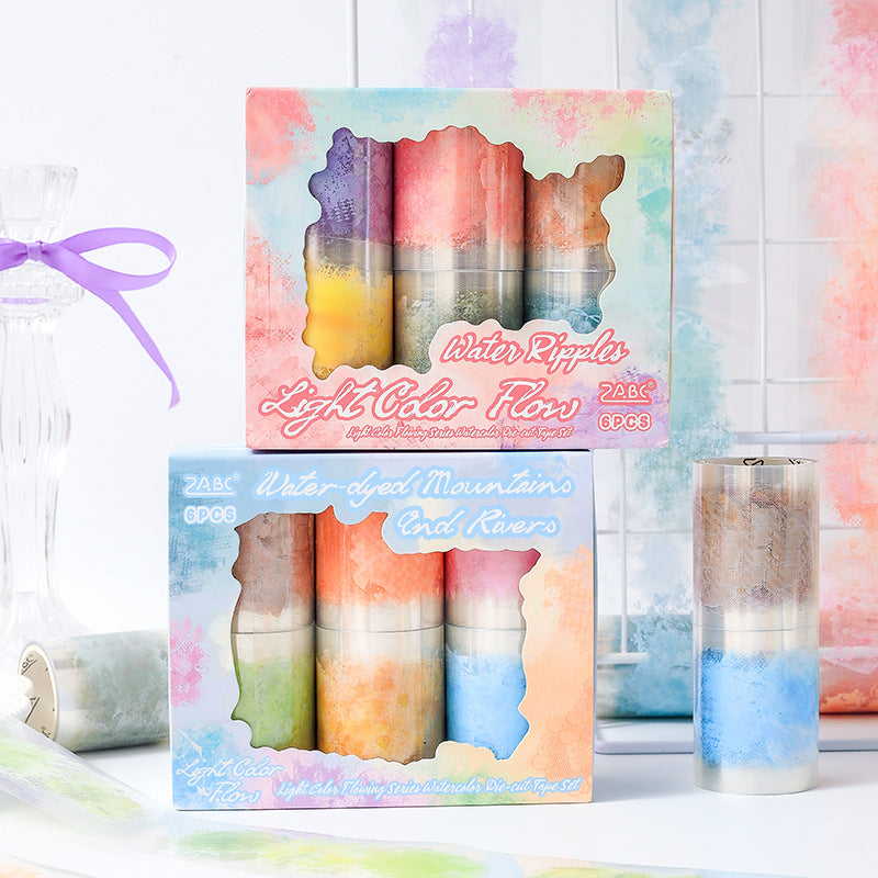 6 Rolls Watercolor PET Stickers Tape DCLY
