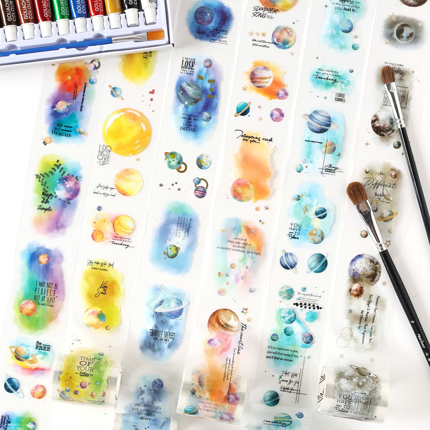 6 Rolls Watercolor Planets PET Sticker Tapes Set SMXY
