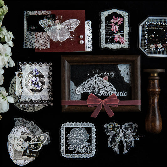 20 Pcs Lace Edged Floral PET Stickers LSHBWQ
