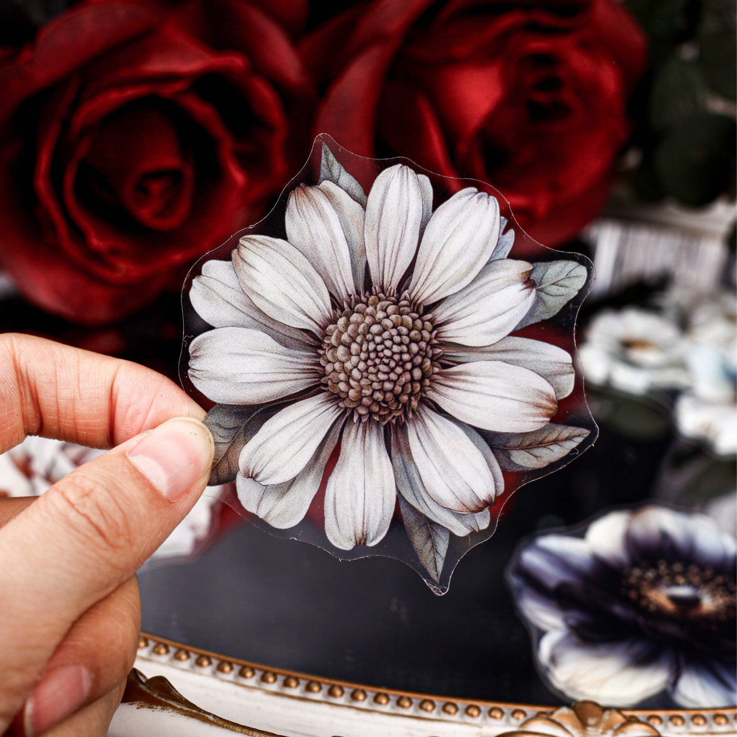 20 Pcs White Flower PET Stickers MYHP