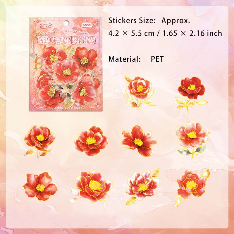 20 Pcs Glitter Flower PET Stickers LJHX