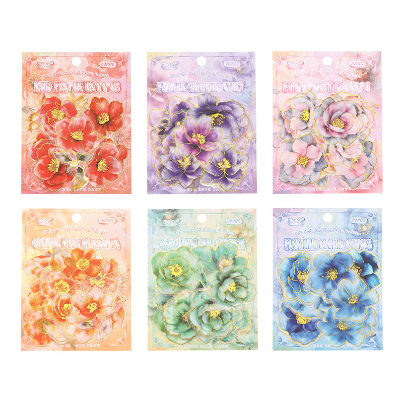 20 Pcs Glitter Flower PET Stickers LJHX