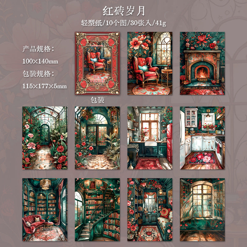 30 Pcs Vintage Red Scrapbook Paper HRSY