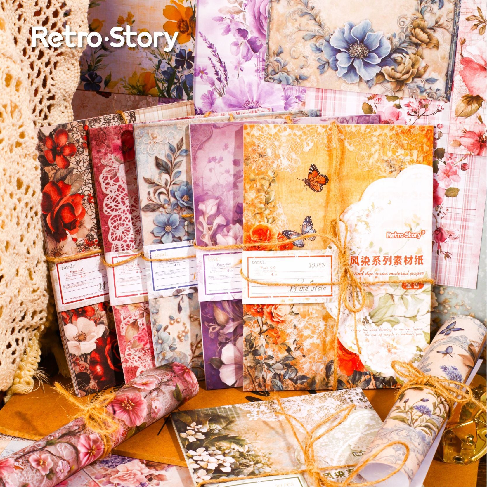 30 Sheets Vintage Floral Scrapbook Paper FRXL