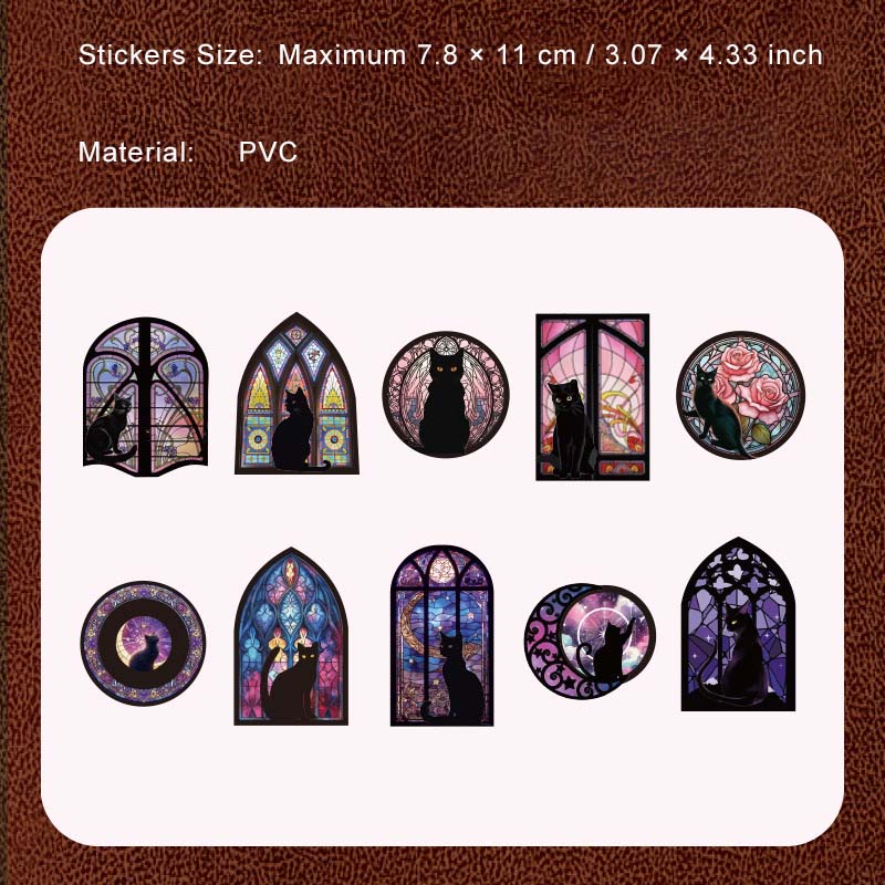 10 Pcs Vintage Windows Cat PVC Stickers AYMY