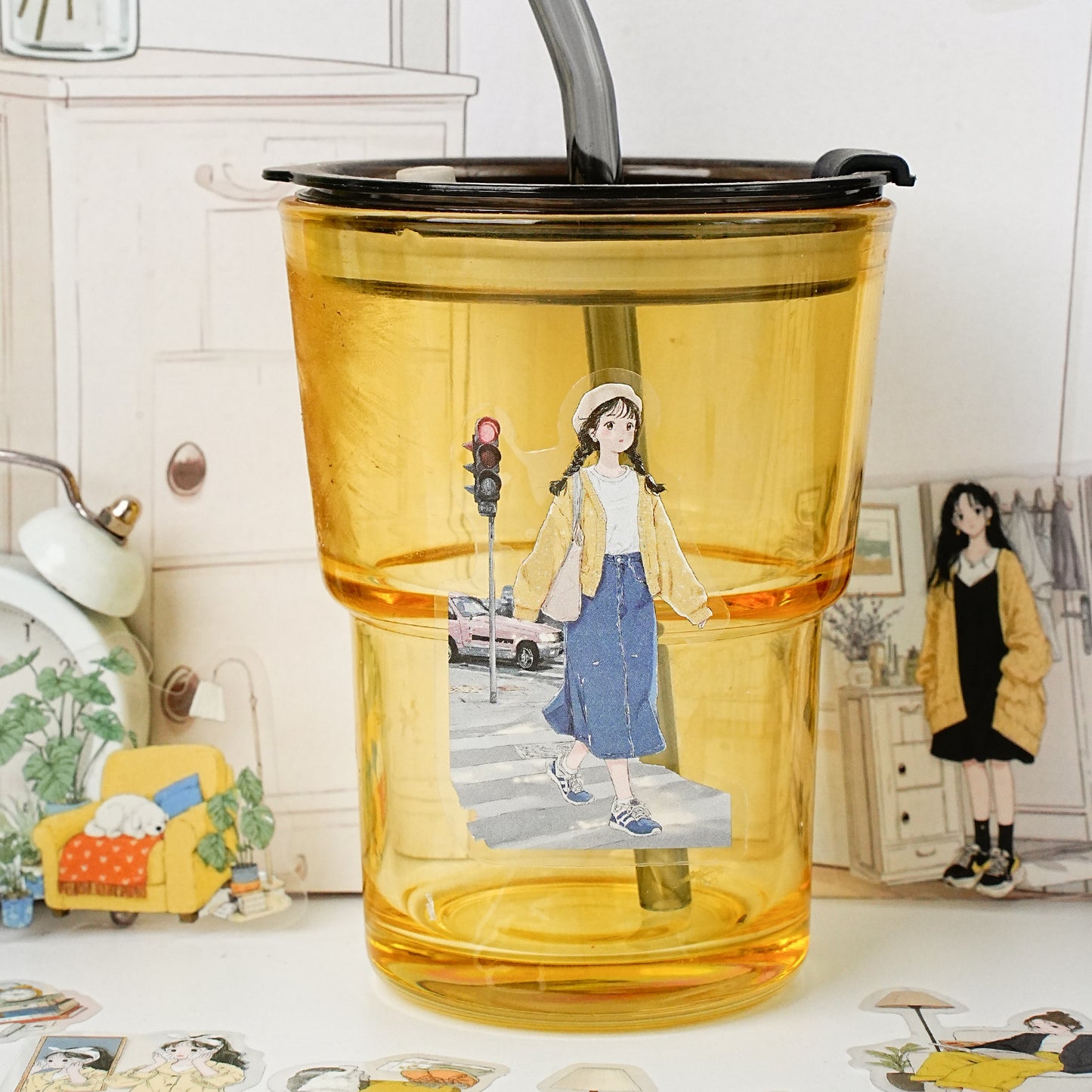 15 Pcs Daily Girl PET Stickers ZCXX